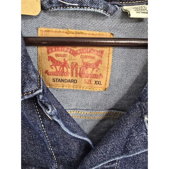 Levi’s Jean Jacket Trucker Men XXL Blue Dark Wash Cotton Stretch - Picture 3 of 8